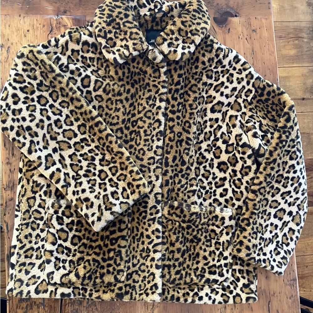 Monki Animal Print Faux Fur Jacket S - Picture 4 of 5